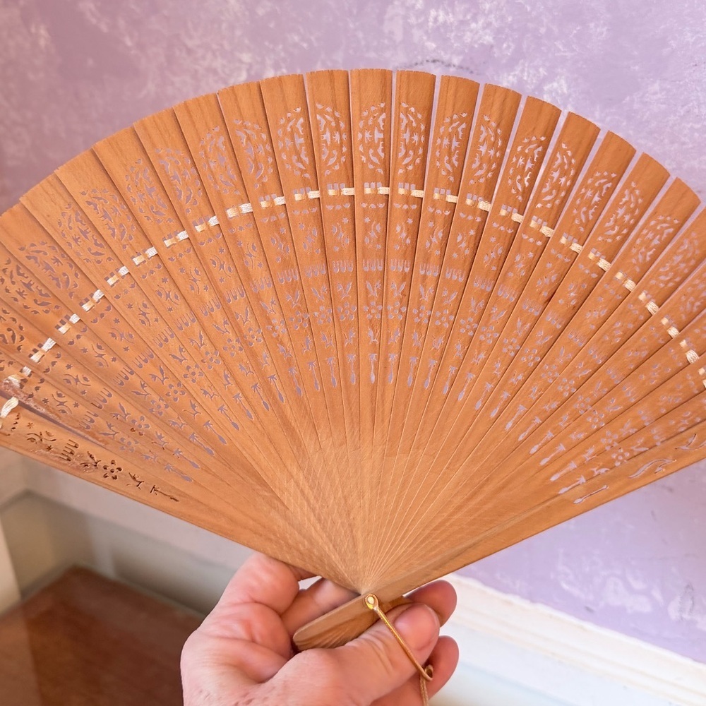 Set of Three Vintage Asian Inspired Decorative Folding Fans - Black Beige Cream - Picture 4 of 12